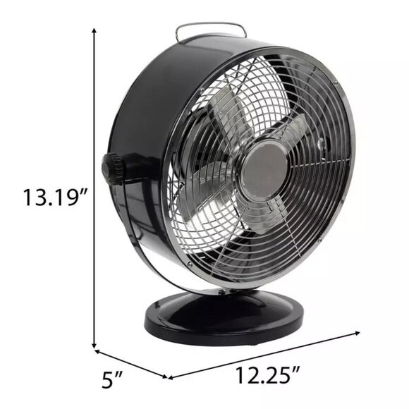 Retro Desk Fan With Metal Blades, Matte Black Finish - Picture 4 of 12
